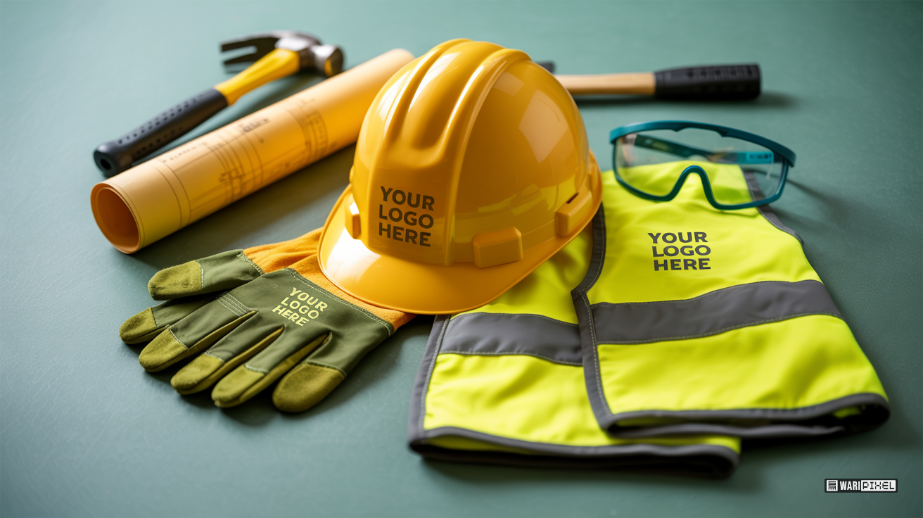 Construction Safety Gear and Tools Displayed