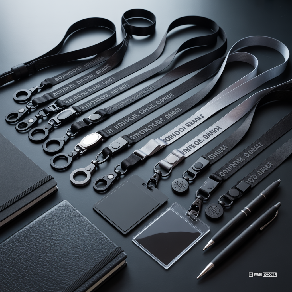 Assortment of corporate lanyards and ID holders